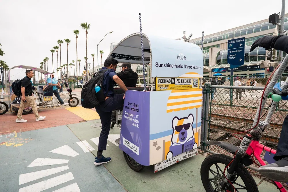VIP Pedicab electric pedicab fleet providing branded advertising rides in San Diego's Gaslamp Quarter