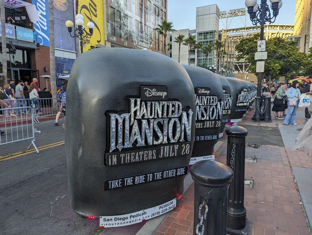 Custom Haunted Mansion Doom Buggy pedicabs in the Gaslamp Quarter